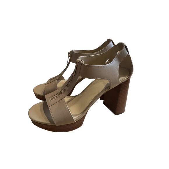 MICHAEL Michael Kors Berkley Leather platform Block-Heel Sandals SZ 9.5 Nude NWT - Picture 5 of 8